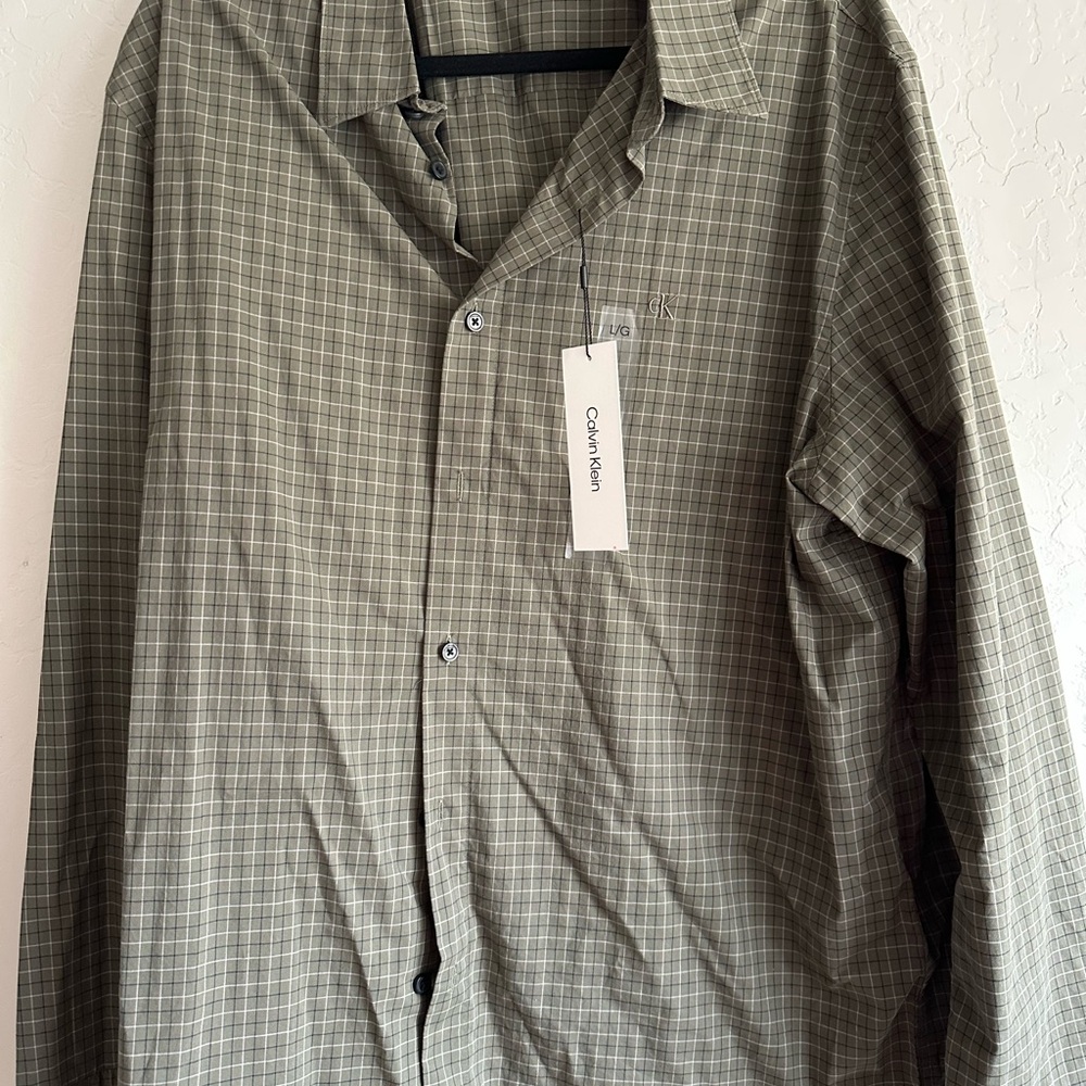 Calvin Klein Olive Checkered Shirt